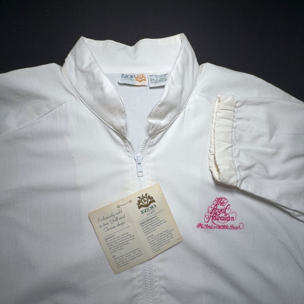 VTG Royal Hawaiian Hotel Izod Club Jacket Men L White Cotton Waikiki Tennis Prep